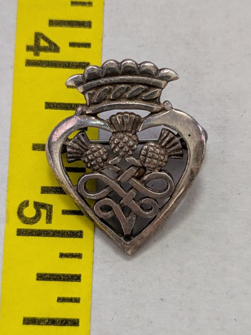 Vintage MG Silver Scottish Thistle Celtic Heart Crown Scatter Brooch Pin